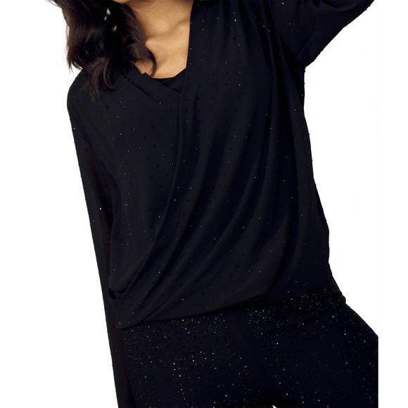 NEW FRANK LYMAN bejweled v-neck woven blouse in black
